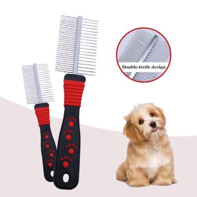 China Pet Cat Dog Comb Stainless Steel Double Sided Needle Brush Cleaning Viable Grooming Comb Bathing Dematting Comb for sale