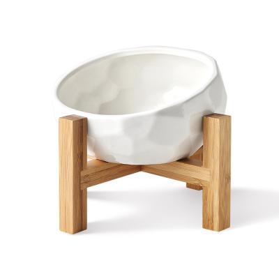 China Pangton Wooden Frame Pet Feeder Multifunctional Ceramic Sustainable Pet Food Bowl Non-Slip Water Bowl for Cats and Dogs for sale