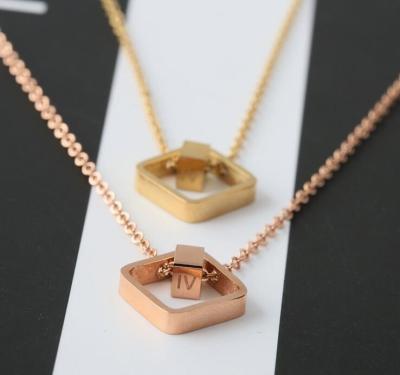 China Square Pendant Necklace , Fashion Jewelry Double Ring Pendant, 18K Gold Necklace with China for sale