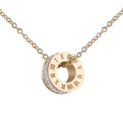 China Rome Number Pendant Necklace Diamond Stainless Steel Jewelry Rose Gold Fashion color Necklace for sale