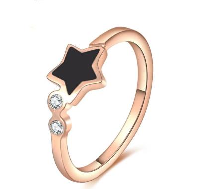 China Black Shell Finger Ring Star Shape Design Rose Golden Ring for Girs Stainless Steel Diamond Ring for sale