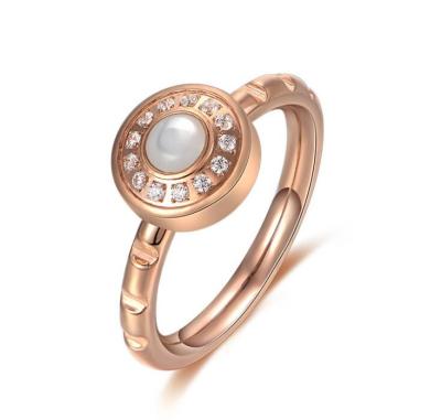 China Lady Fashion Jewelry Ring Elegance Wedding Ring with Diamond White Shell with Rose Golden Plating Stainless Stell Rings for sale