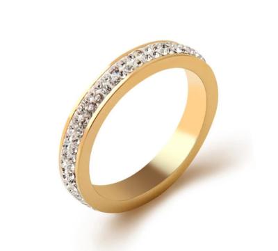 China Double Row Diamond Ring Stainless Steel Jewelry Fashion Golden Diamond Ring for sale