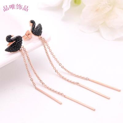 China Fashion Color Women Jewelry Latest Fashion Rose Gold Plated Earring Swan Tassel Stud Earrings for sale