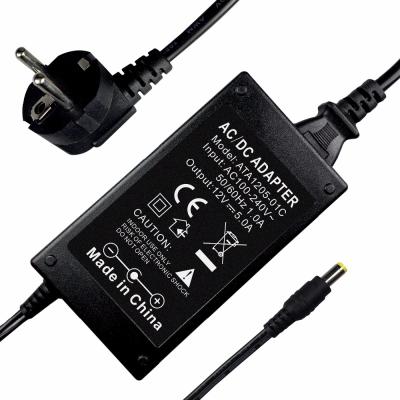 China Ac/Dc 12V 5A Power Ground Adapter with EU three-plug AC Cable ATA1205-01C for sale