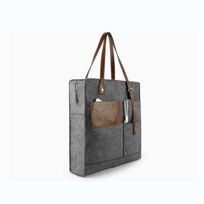 China Eco - Friendly Promotion Business Swapping Empty Leather Handle Felt Tote Bag for sale