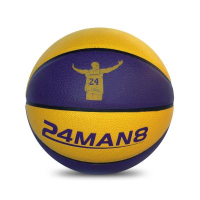 China PU Leather Guaranteed Custom Size 5 Leather Purple Soft Touch Quality PU Basketball Yellow Ball for sale