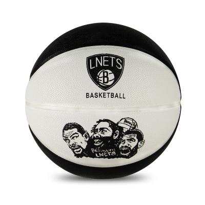 China New Size 7 Basketball Leather Non-slip Black White Microfiber Ball Type Leather Outdoor Moisture Absorption for sale