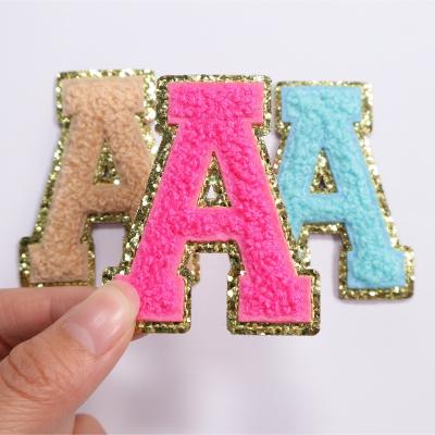 China Custom Lettets Logo Fashion Heat Transfer Sequin Chenille Patches Patch Iron On Garment Viable Embroidery Wholesale for sale