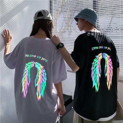 China Anti-Wrinkle Wholesale Cotton Weed Oversized Reflective T-shirt Laser Print Custom 100% Hip Hop T-shirt for sale