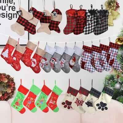 China Festival Decoration Wholesale Selection Baby Embroidered Plush Mini Christmas Stocking Knitted Gray Canvas Christmas Stocking Baby Pink for sale