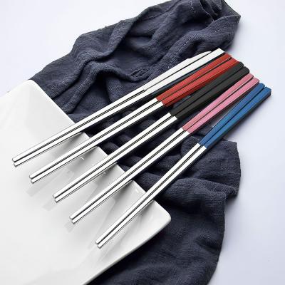 China Wholesale Stain Viable Matte Gold Boxes Set Stainless Steel Chopsticks Chinese Reusable Metal Cutlery 5 Pairs for sale