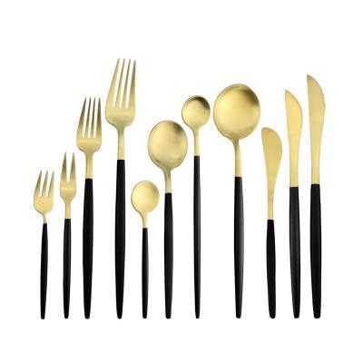 China Wholesale Viable Cheap Bulk Gold Black Luxury Flatware Cutlery Sets Fork Set Stainless Steel Flatware Sets for sale