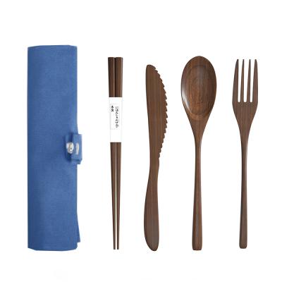 China Portable Sustainable Biodegradable Flatware Fork Dinnerware Spoon Knife Chopsticks Sets Wooden Travel Cutlery Set for sale