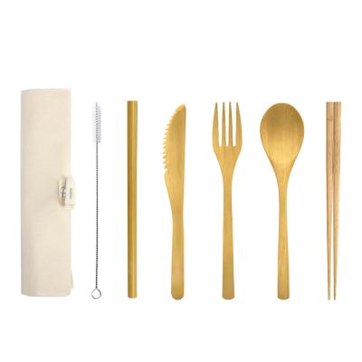 China Sustainable Sustainable Camping Bamboo Flatware Set Travel Portable Cutlery Set Spot Goods Minister Fork Spoon Chopsticks Knife for sale