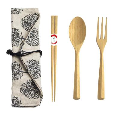 China Sustainable Eco Friendly Portable Travel Bamboo Flatware Set Reusable Wooden Cutlery Set With Bag for sale