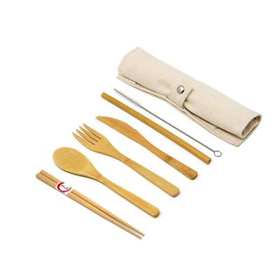 China Sustainable Organic Bamboo Cutlery Set Reusable Wooden Tableware Spoon Fork Knife Chopsticks For Travel for sale