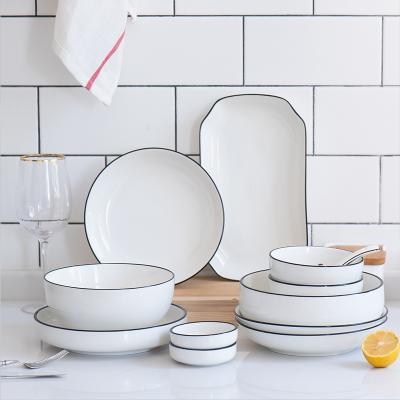 China Rim Different Sizes Dishes For Durable White Black White High Quality Ceramic Restaurant Tableware Color for sale