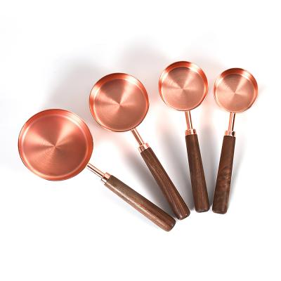 China Sustainable Kitchen Tools Set Mounted Stainless Steel Measuring Cutlery Gold Handle Wooden Measuring Cups And Spoons Set for sale