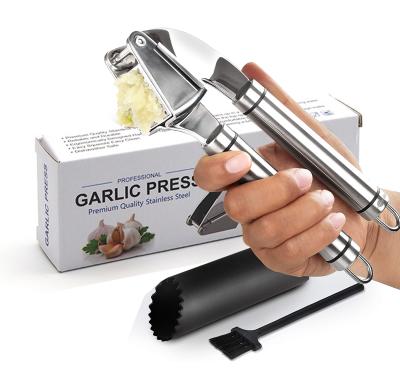 China 3 Pcs Multifunctional Viable Viable Set Manual Stainless Steel Garlic Press and Crusher Garlic Chopper Press for sale