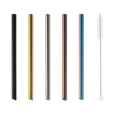 China Sustainable Viable Reusable Metal Drinking Straw Stainless Steel 12mm Drinks Bubble Tea Straws With Remover Brush for sale