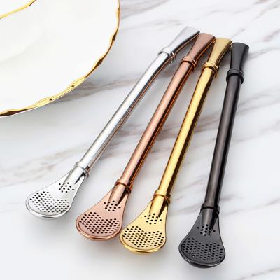 China Viable Viable Bar Accessories Strain Mate Tea Coffee Flower Detachable Nectar Stirring 304 Stainless Steel Drinking Straw Spoon for sale