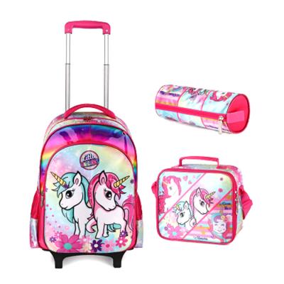 China 2021 Children's Waterproof Hot High Quality School Bag Set Cartoon Trolley School Bag With Lunch Bag And Pencil Case for sale