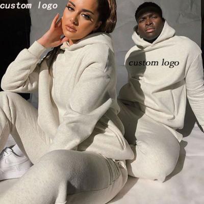 China 2021 Winter Hots Sale Breathable Logo Cotton Women Sportswear Custom Sweatshirt Suits Men White Unisex Sweatsuit Tracksuit Set Jogging Suit for sale