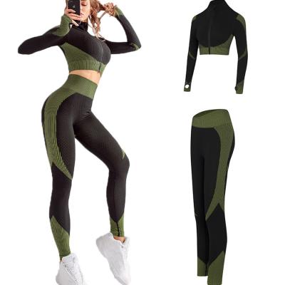 China Two Pieces And 2 Pcs Women Fitness Jacket Sportswear Breathable High Waist Seamless Yoga Gaiters Sets for sale