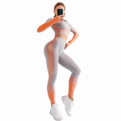 China Yoga Gym Fitness Long Sleeve Crop Tops Breathable Tight Running Shirt Women Seamless Legging Set for sale