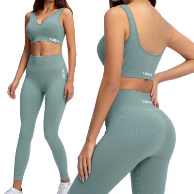 China 2021 Women Knitted Yoga Set Breathable Seamless Sport Suits Women Sports Wear Gym Sets Active Fitness Clothing Workout Clothing 2 Piece Set for sale