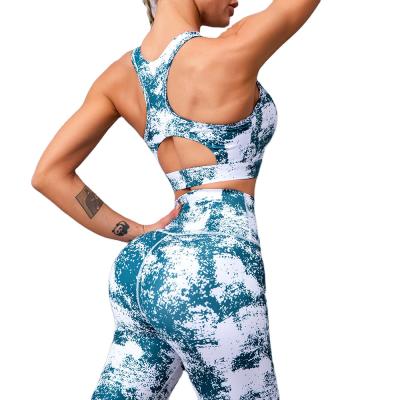 China S-XL Breathable New Fashion Recycled Private Label Women Yoga Sets 2 Pieces Fitness Wear Dye Tie Sportswear Set for sale