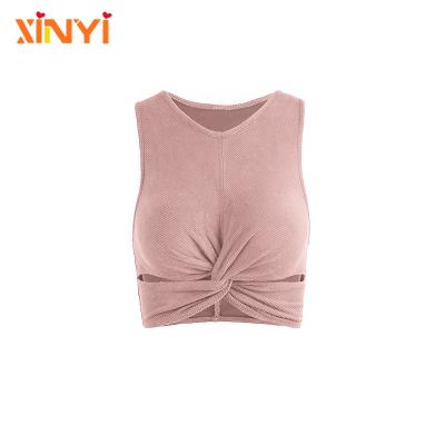 China High Fashion Antibacterial Cool Crop Tuck Cross Crop Top Women Sports Tank Top Breathable Padded Sleeveless Fitness Shirt Yoga Bra Sportswear for sale