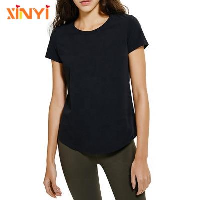 China New Developed Women's Sports Wear Double Side Peached Fabric Soft Yoga T-shirt Slim Solid Color Solid Color Top Antibacterial for sale