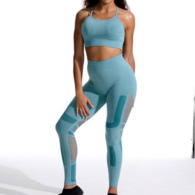 China Wholesale Breathable High Waist Fitness Gym Wear Plus Size Workout Suit Sports Bra Leggings Yoga Set Seamless Breathable Yoga Exercising Suits for sale