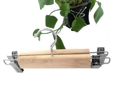 China Multifunctional high quality no paiting with metal clips wooden pants hanger for sale