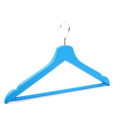 China Promotion 2020 New Style Blue Colored Chinese Solid Wood Colored Wooden Wardrobe Bulk Shirt Hangers for sale