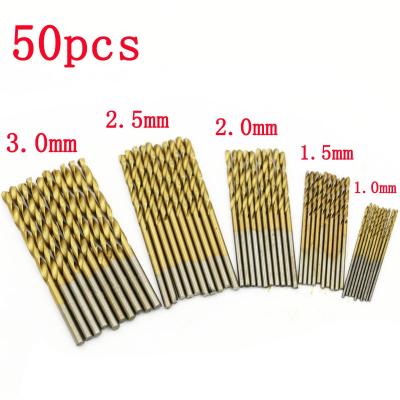 China High Speed ​​Steel Drilling 50PC Titanium Coated Micro Twist Drill Bits Set 10pc Each 1.0mm 1.5mm 2.0mm 2.5mm 3mm for sale