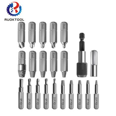 China RUOKTOOL High Speed ​​Steel HSS 22pcs Damaged Screw Extractor Bolt Remover Set with Bit Holder Socket Adapter for sale