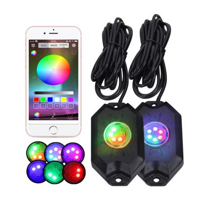 China Multicolor aluminum housing off road 4 8 pods led rock lights rgbw with app and remote for trucks for sale