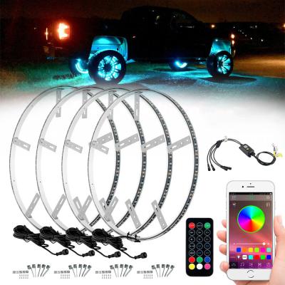 China Univeral Automobiles 4pcs 15.5 Inch 5050 SMD Color Wheel Rim Lights APP Control RGB LED Wheel Rings Lights Kits for sale