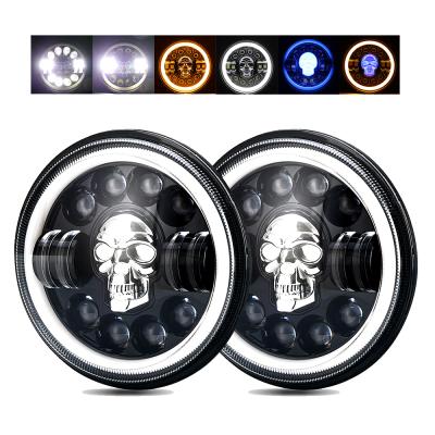 China Skull Faro waterproof design RGB led 7 pulgadas with angel eye for JK LED headlight 7 inch for sale