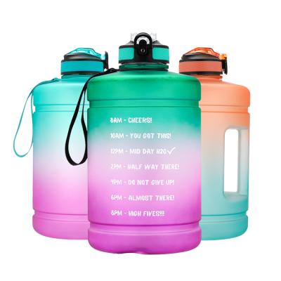 China Low MOQ Viable Motivational Jug Ombre Gallon Color Large Capacity 128oz BPA Free Fitness Sports Water Bottle With Straw Time Marker for sale