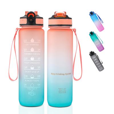 China Sustainable Frosted 1 Gallon 32oz 64oz Sports Drinking Water Bottle Leak Proof Plastic Gym Sports Bottles With Time Marker for sale