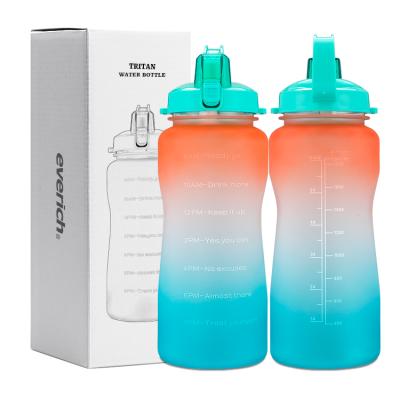 China Custom Brand RTS 3.78L Viable Gallon Jug Ombre Fruit Infuser Sports Plastic Motivational Water Bottles With Time Marker Brush for sale