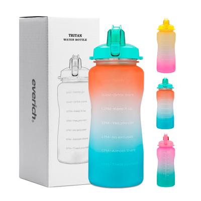 China Christmas Gym Fitness Reusable Water Bottle 64oz 128OZ Large Capacity Plastic Straw Bottles With Motivational Time Marker Viable Handle for sale