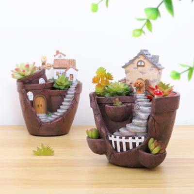 China Country Retro farmhouse garden flower pots resin succulent potted balcony gardening landscape desktop flowerpot for sale