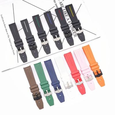 China Top Selling 20mm 21mm 22mm Rubber Water Resistant Curved Rubber Watch Band Strap For Women And Men for sale