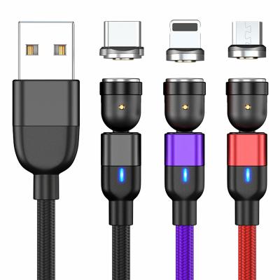 China MP3/MP4 player wholesale usb magnetic fast charging cable 3 in 1 nylon braided magnetic 540 charger with removable heads for sale