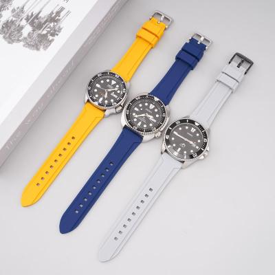 China Popular 10 Colors Rubber Refine Wrist Band Watch Band 20mm 22mm 24mm Soft Silicone Rubber Watch Band for sale